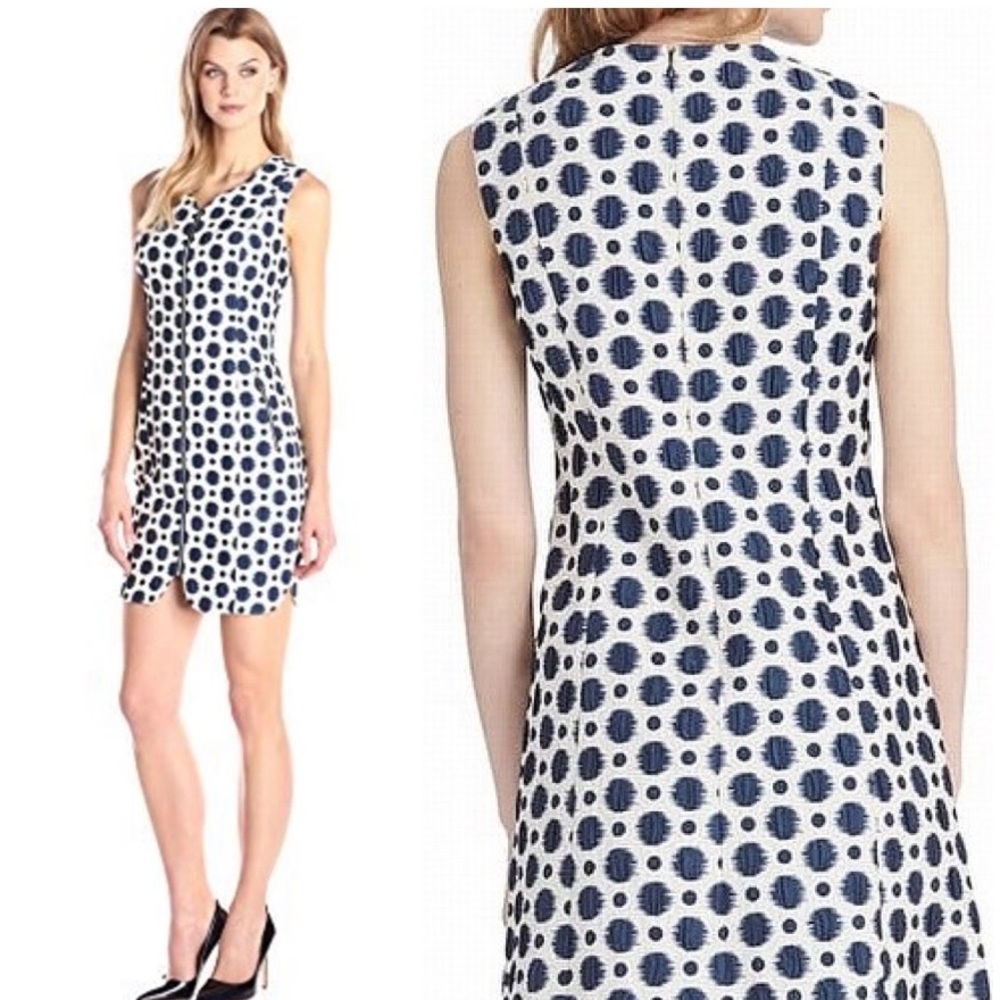 Donna Morgan Zipper Front Polk Dot Jacquard Dress